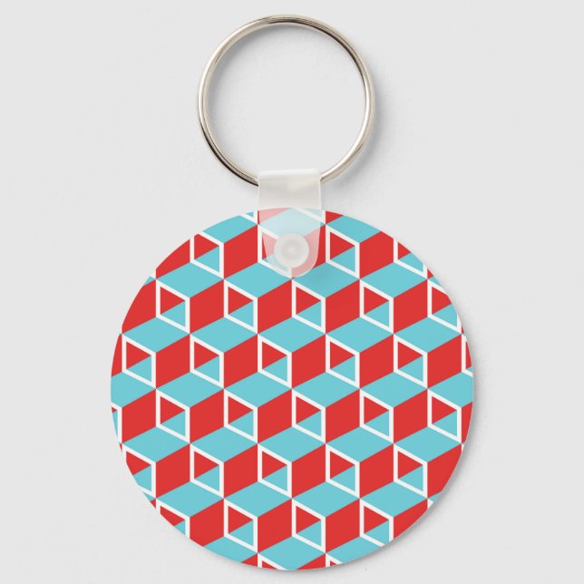 Isometric Cubes: Colourful Vintage Background. Key Ring (Front)