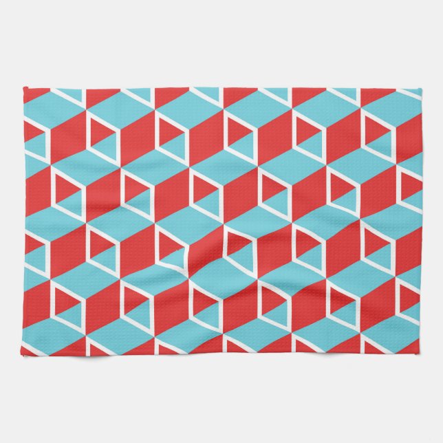 Isometric Cubes: Colourful Vintage Background. Tea Towel (Horizontal)