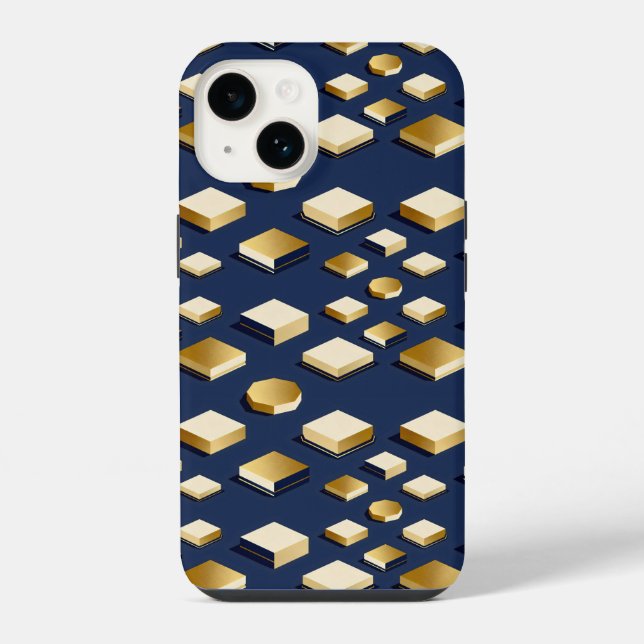 Isometric pattern with gold and beige blocks iPhone case (Back)