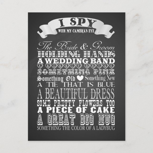 Ispy wedding favour game vintage wedding chalkboar postcard (Front)