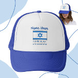 Israel and Israeli Flag Blue Personalisation  Trucker Hat<br><div class="desc">Trucker hat shows the blue and white Israeli flag with the Star of David and the word ISRAEL below in the colours of the flag. Above, a spot for a name. You can add your name for a personalised touch to this trucker hat, or, someone else's name for a customised...</div>
