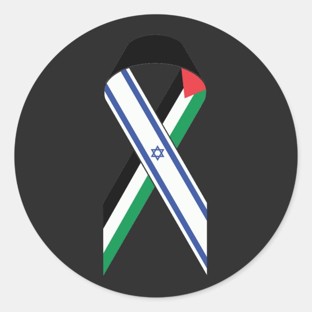Israel and Palestine flag peace ribbon black Classic Round Sticker (Front)