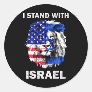 Israel And Usa Flag Lion I Stand With Israel Classic Round Sticker