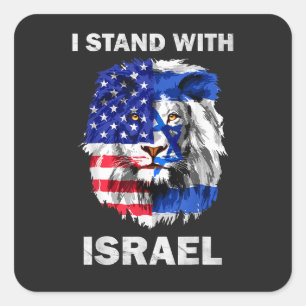 Israel and USA Flag Lion _ I Stand with Israel Square Sticker