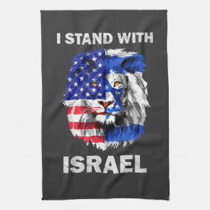 Israel and USA Flag Lion _ I Stand with Israel Tea Towel
