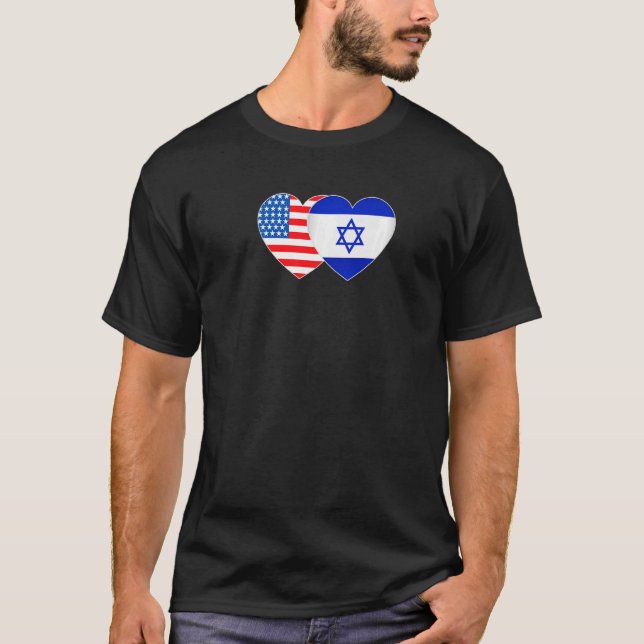 Israel and USA Flag Twin Heart for Jewish American T-Shirt (Front)