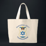 Israel Angel Hanukkah Flag Blue Personalise Large Tote Bag<br><div class="desc">Personalised large tote bag shows an angel wearing the flag of Israel for Hanukkah. Blue text for name, year, and holiday. Lovely Hanukkah gift.</div>