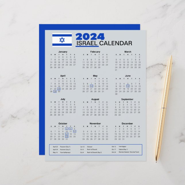  Israel Calendar 2024 | Holidays & Observances (Front/Back In Situ)