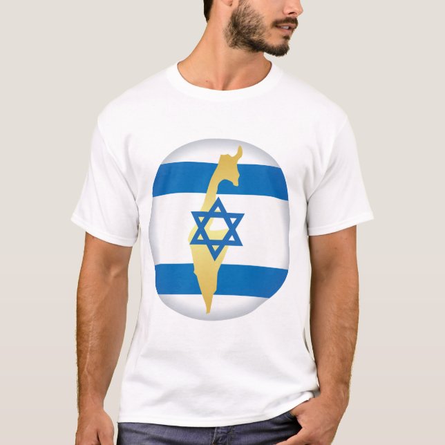 Israel Flag and Map Blue Star of David Emblem T-Shirt (Front)