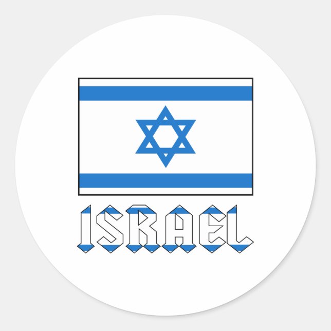 Israel Flag and Word ISRAEL Classic Round Sticker (Front)