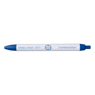 Israel Flag Angel on White and Blue Personalised Black Ink Pen