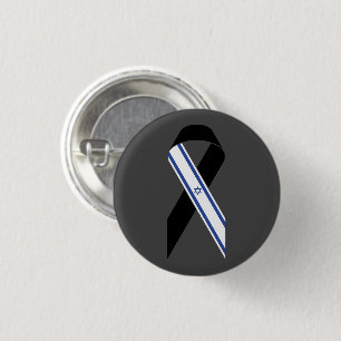 Israel flag black ribbon dark grey 3 cm round badge