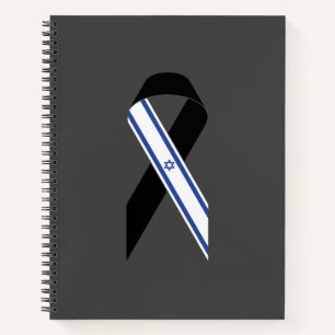 Israel flag black ribbon dark grey notebook
