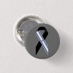 Israel flag black ribbon grey 3 cm round badge