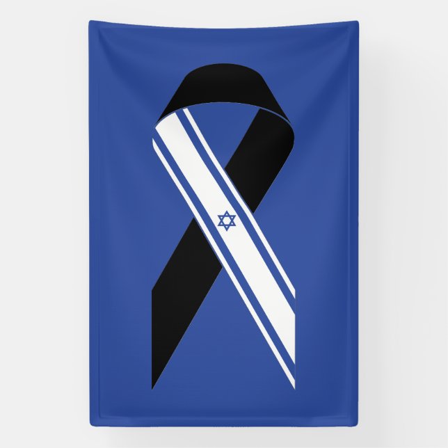 Israel flag black ribbon memorial blue banner (Vertical)