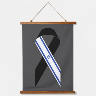Israel flag black ribbon memorial dark grey hanging tapestry