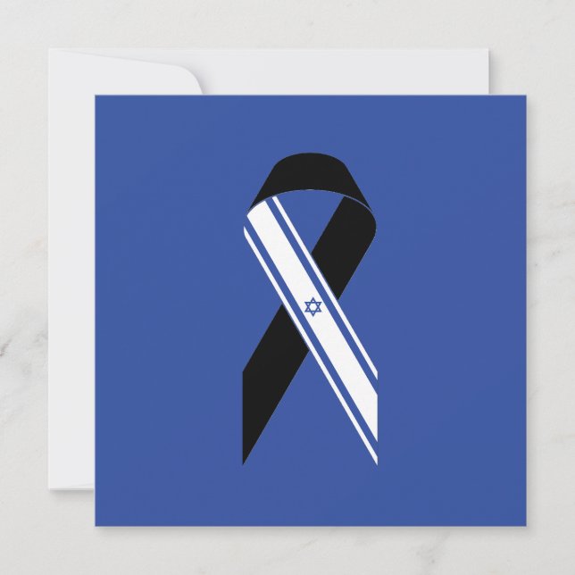 Israel flag black ribbon memorial Hanukkah card (Front)