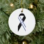 Israel flag black ribbon memorial Hanukkah Ceramic Tree Decoration<br><div class="desc">Israel flag black ribbon ceramic Ornament.  It works for a memorial and Hanukkah as an ornament as well as a keepsake.
I Stand with Israel.
Israeli Flag.
Anti war,  solidarity,  support.</div>