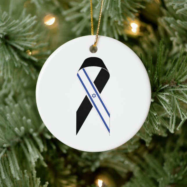 Israel flag black ribbon memorial Hanukkah Ceramic Tree Decoration (Tree)