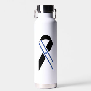 Israel flag black ribbon water bottle