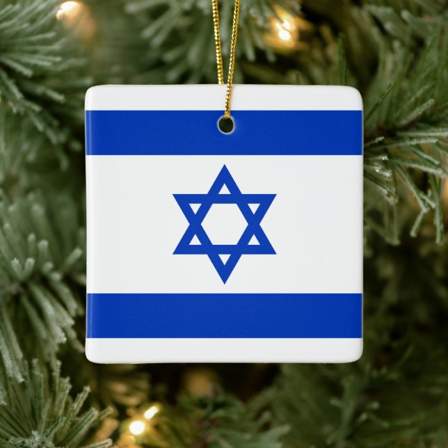Israel flag blue and white modern patriotic ceramic ornament (Tree)