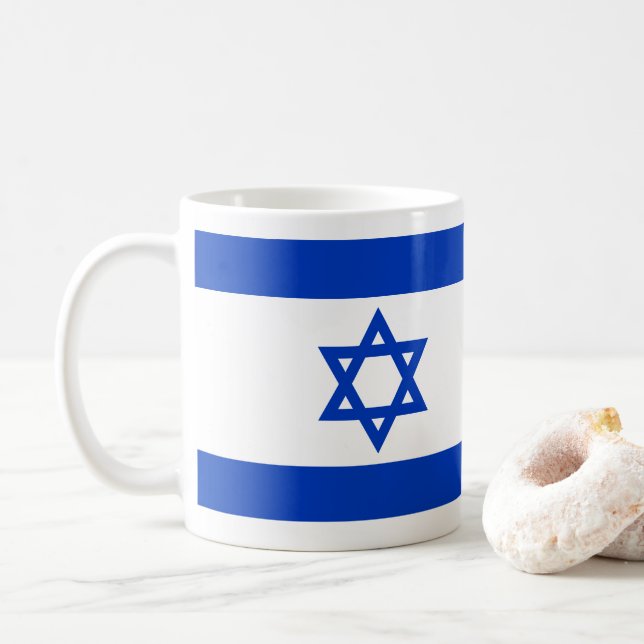 Israel flag blue and white modern patriotic coffee mug (With Donut)
