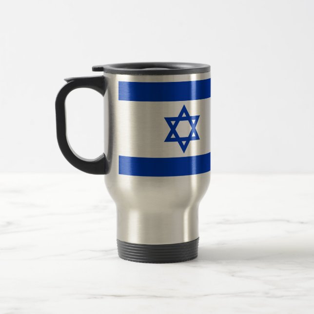 Israel flag blue and white modern patriotic travel mug (Left)