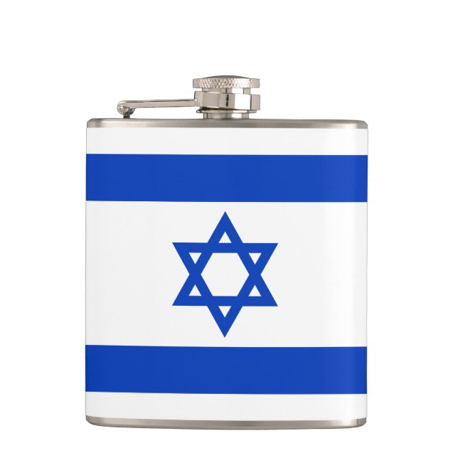 Israel flag blue and white patriotic modern hip flask (Front)