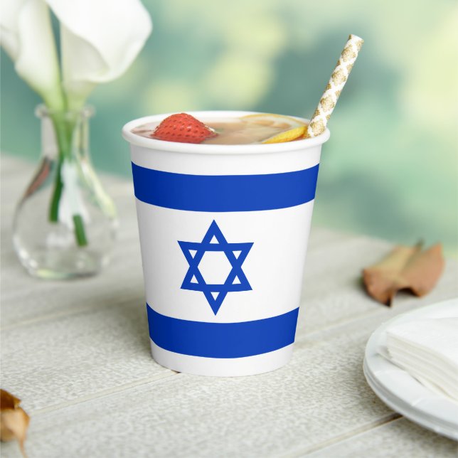 Israel flag blue white modern pattern patriotic paper cups (Insitu)