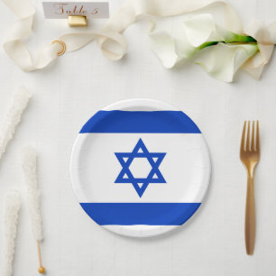 Israel flag blue white modern pattern patriotic paper plate