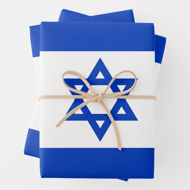 Israel flag blue white modern pattern patriotic wrapping paper sheet (In situ)