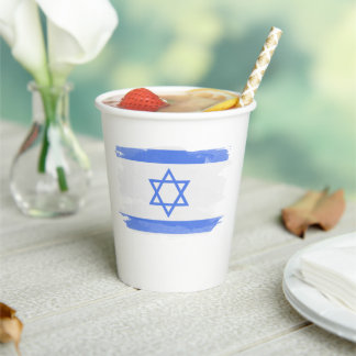 Israel flag brush stroke, national flag paper cups