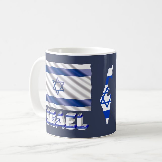 Israel Flag & Map Patriotic Blue White Coffee Mug (Front Left)