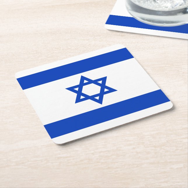 Israel flag modern patriotic square paper coaster (Angled)