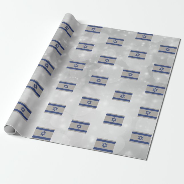 Israel Flag of Zion Blue Silver Wrapping Paper (Unrolled)