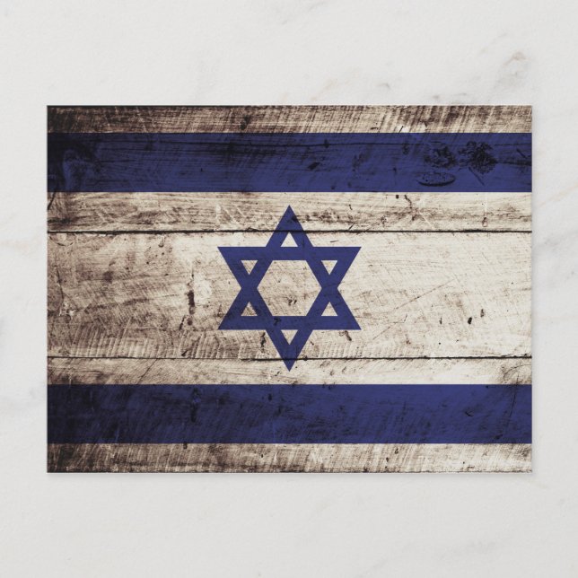 Israel Flag on Old Wood Grain Postcard (Front)