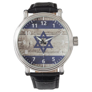 Israel Flag on Old Wood Grain Watch