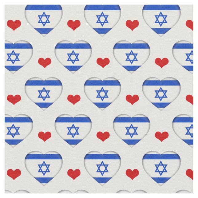 Israel Flag & Red Heart fashion Fabric / Jewish (Close Up)