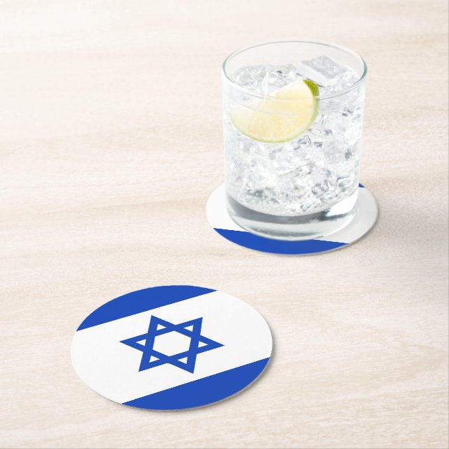 Israel flag round paper coaster (Insitu)