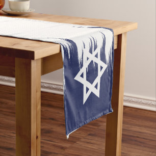 Israel Flag Star Of David Rosh Hashanah Shabat Short Table Runner