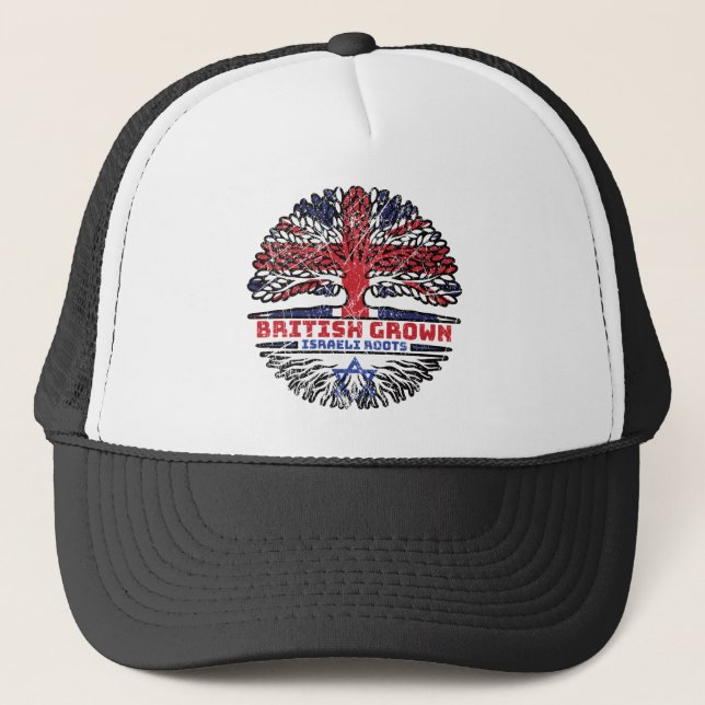 Israel Israeli Uk United Kingdom British Tree Trucker Hat (Front)