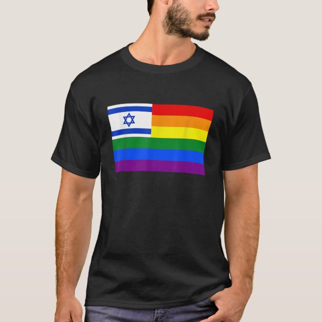 Israel Jewish LGBT T Shirt Gay Lesbian Pride Flag (Front)