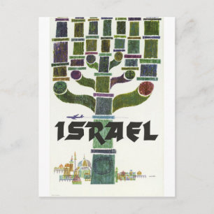 Israel, Menorah, vintage airline travel Postcard