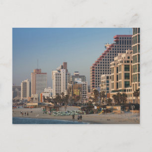 Israel, Tel Aviv, beachfront, hotels, dusk Postcard