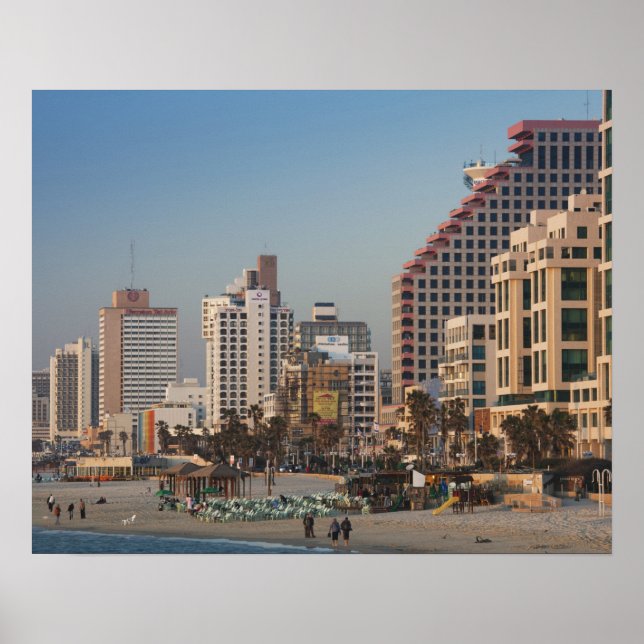 Israel, Tel Aviv, beachfront, hotels, dusk Poster (Front)
