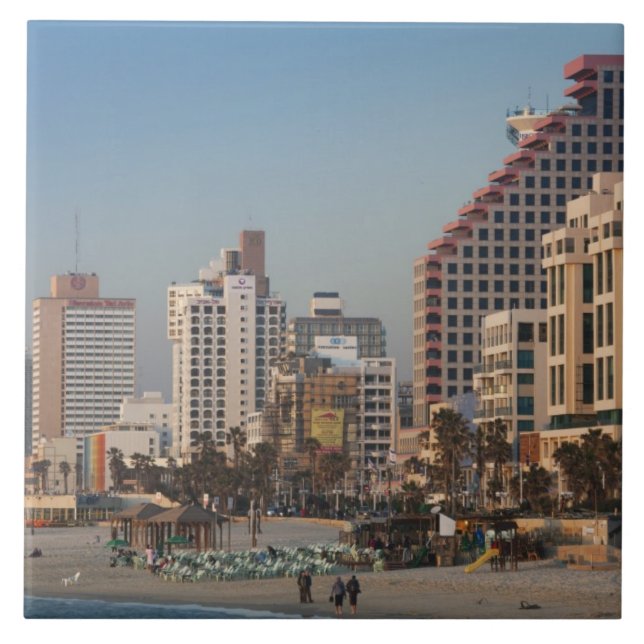 Israel, Tel Aviv, beachfront, hotels, dusk Tile (Front)