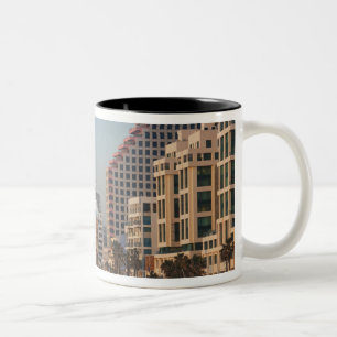 Israel, Tel Aviv, beachfront, hotels, dusk Two-Tone Coffee Mug