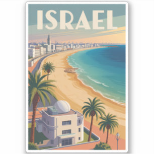 Israel Tel Aviv Illustration Travel Art Vintage
