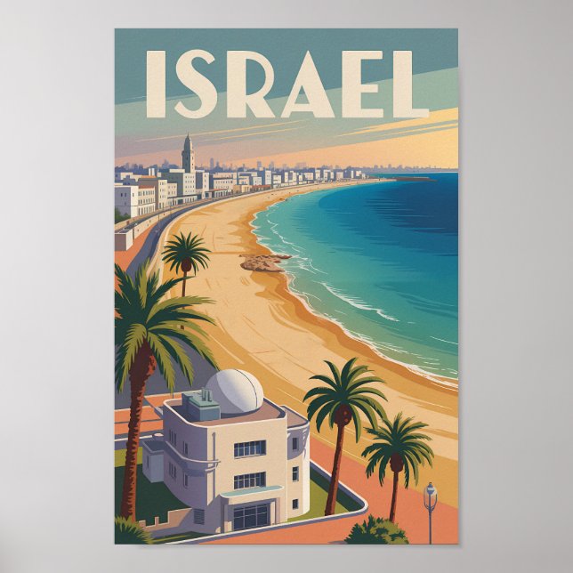 Israel Tel Aviv Illustration Travel Art Vintage Poster (Front)
