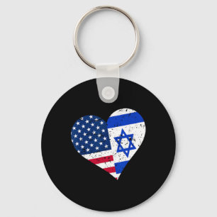 Israel Usa Heart Shirt Distressed Israeli American Key Ring